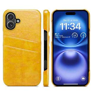 For iPhone 16 Plus Fierre Shann Retro Oil Wax Texture Card Slots PU Leather Phone Case(Yellow)