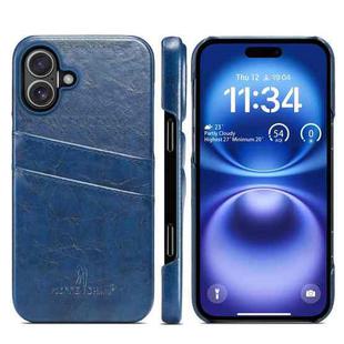 For iPhone 16 Plus Fierre Shann Retro Oil Wax Texture Card Slots PU Leather Phone Case(Blue)