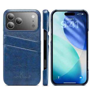 For iPhone 17 Pro Fierre Shann Retro Oil Wax Texture Card Slots PU Leather Phone Case(Blue)