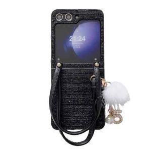 For Samsung Galaxy Z Flip6 Handbag Design Plush Ball Plaid Fabric PC Phone Case(Black)