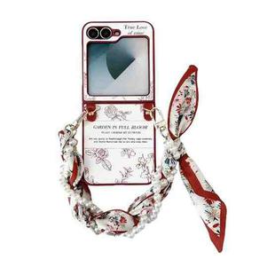 For Samsung Galaxy Z Flip6 Sketch Flower Pattern Phone Case with Scarf Bracelet(Rose)