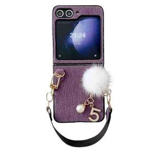 For Samsung Galaxy Z Flip6 Plush Full Coverage Phone Case with Strap(Purple)