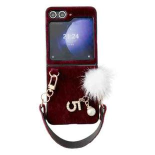 For Samsung Galaxy Z Flip6 Plush Full Coverage Phone Case with Strap(Wine Red)