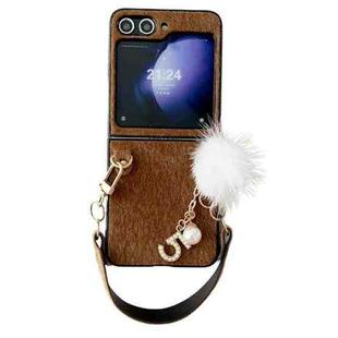 For Samsung Galaxy Z Flip6 Plush Full Coverage Phone Case with Strap(Brown)