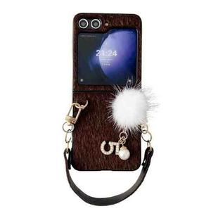 For Samsung Galaxy Z Flip6 Plush Full Coverage Phone Case with Strap(Dark Brown)