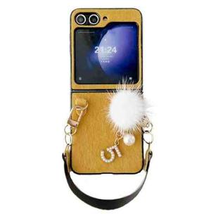 For Samsung Galaxy Z Flip6 Plush Full Coverage Phone Case with Strap(Yellow)