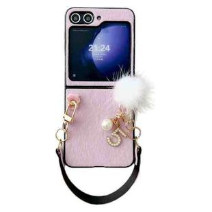 For Samsung Galaxy Z Flip6 Plush Full Coverage Phone Case with Strap(Pink)