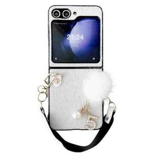 For Samsung Galaxy Z Flip5 Plush Full Coverage Phone Case with Strap(White)