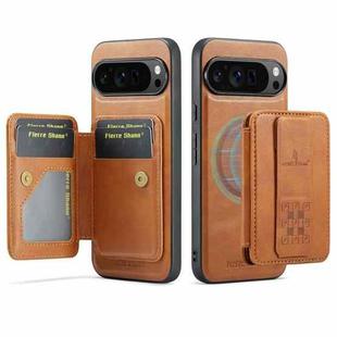 For Google Pixel 9 Pro XL Fierre Shann Cowhide Horizontal Flip Magnetic Card Holder Phone Case(Brown)