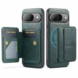 For Google Pixel 9 / 9 Pro Fierre Shann Cowhide Horizontal Flip Magnetic Card Holder Phone Case(Green)