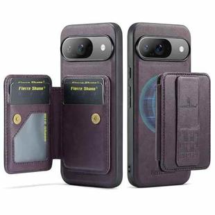 For Google Pixel 9 / 9 Pro Fierre Shann Cowhide Horizontal Flip Magnetic Card Holder Phone Case(Purple)