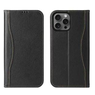 For iPhone 16 Pro Max Fierre Shann Cowhide Leather Flip Leather Phone Case(Black)