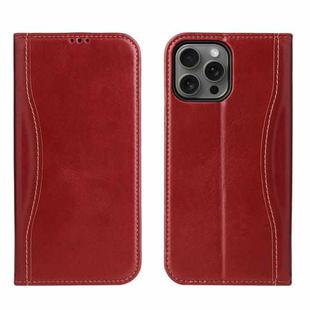 For iPhone 16 Pro Fierre Shann Cowhide Leather Flip Leather Phone Case(Red)