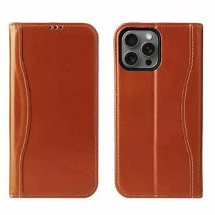 For iPhone 16 Pro Fierre Shann Cowhide Leather Flip Leather Phone Case(Brown)