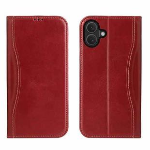 For iPhone 16 Plus Fierre Shann Cowhide Leather Flip Leather Phone Case(Red)