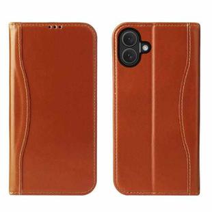 For iPhone 16 Plus Fierre Shann Cowhide Leather Flip Leather Phone Case(Brown)