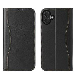 For iPhone 16 Fierre Shann Cowhide Leather Flip Leather Phone Case(Black)