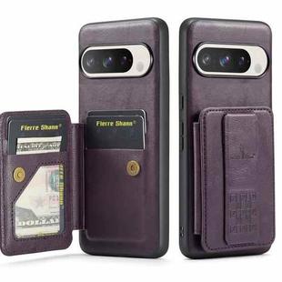 For Google Pixel 9 Pro XL Fierre Shann Oil Wax Cow Leather Card Holder Back Phone Case(Purple)