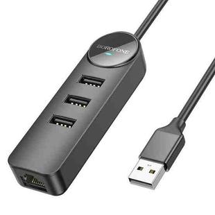 BOROFONE DH6 Multi-function 4 in 1 USB to USB 2.0 x 3, RJ45 100Mbps Ethernet Adapter, Length:1.2m(Black)