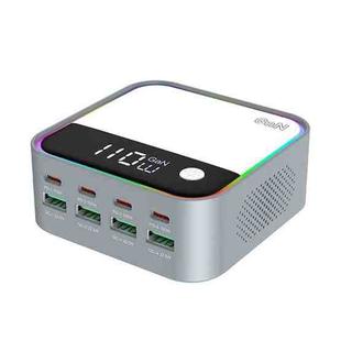 WLX-M8 120W Smart Digital Display Multi-Port Desktop Charger Dock Station, UK Plug(Grey White)