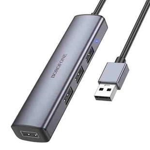 BOROFONE DH12 Multi-function 4 in 1 USB 2.0 to USB 2.0 x 4 HUB Adapter, Length:1.2m(Metal Gray)