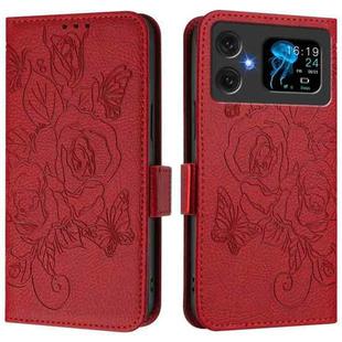 For Cubot A20 Embossed Rose RFID Anti-theft Leather Phone Case(Red)