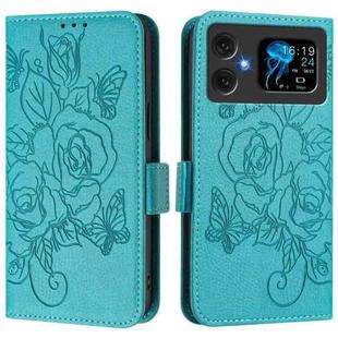 For Cubot A20 Embossed Rose RFID Anti-theft Leather Phone Case(Light Blue)