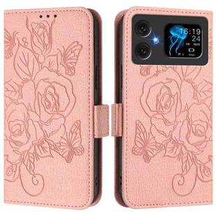 For Cubot A20 Embossed Rose RFID Anti-theft Leather Phone Case(Pink)