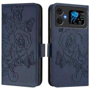 For Cubot A20 Embossed Rose RFID Anti-theft Leather Phone Case(Dark Blue)