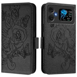 For Cubot A20 Embossed Rose RFID Anti-theft Leather Phone Case(Black)