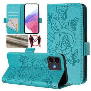 For Cubot Note 40 Embossed Rose RFID Anti-theft Leather Phone Case(Light Blue)