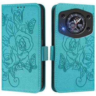 For Cubot A30 Embossed Rose RFID Anti-theft Leather Phone Case(Light Blue)