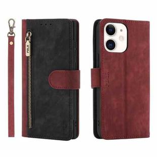 For iPhone 12 / 12 Pro POLA Dual-color Zipper Wallet RFID Leather Phone Case(Red Black)