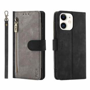 For iPhone 12 / 12 Pro POLA Dual-color Zipper Wallet RFID Leather Phone Case(Grey Black)