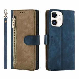 For iPhone 12 / 12 Pro POLA Dual-color Zipper Wallet RFID Leather Phone Case(Yellow Blue)