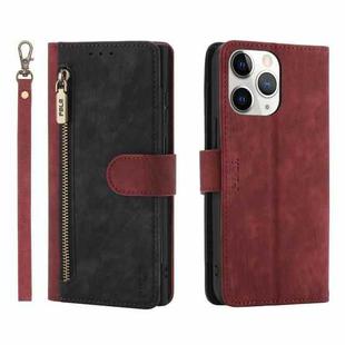 For iPhone 11 Pro Max POLA Dual-color Zipper Wallet RFID Leather Phone Case(Red Black)