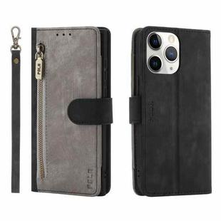 For iPhone 11 Pro Max POLA Dual-color Zipper Wallet RFID Leather Phone Case(Grey Black)