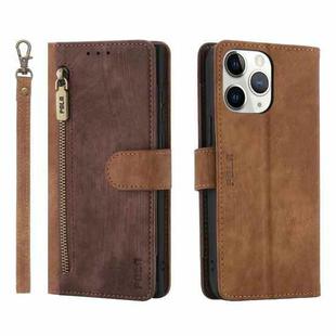 For iPhone 11 Pro Max POLA Dual-color Zipper Wallet RFID Leather Phone Case(Burgundy Brown)