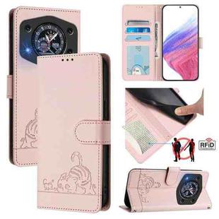 For Cubot A30 Cat Rat Embossed Pattern RFID Leather Phone Case with Lanyard(Pink)