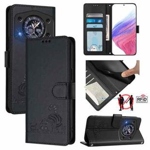 For Cubot A30 Cat Rat Embossed Pattern RFID Leather Phone Case with Lanyard(Black)