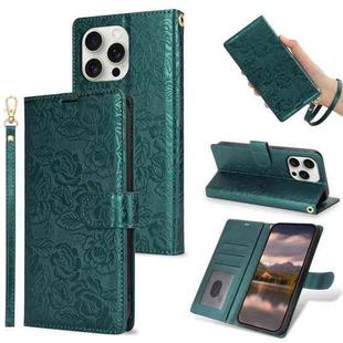 For iPhone 16 Pro Max Peony Flowers Imprint Leather Phone Case(Green)