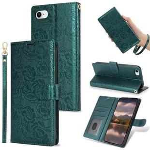 For iPhone 7 / 8 / SE 2022 Peony Flowers Imprint Leather Phone Case(Green)