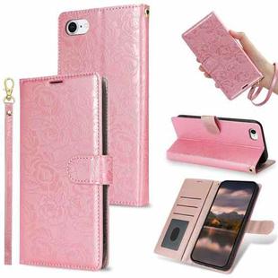 For iPhone 7 / 8 / SE 2022 Peony Flowers Imprint Leather Phone Case(Pink)