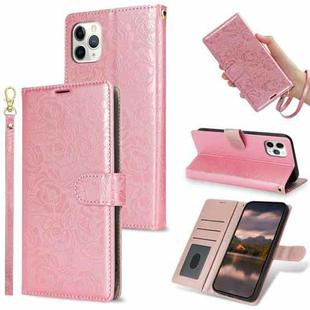 For iPhone 11 Pro Max Peony Flowers Imprint Leather Phone Case(Pink)