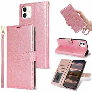 For iPhone 11 Peony Flowers Imprint Leather Phone Case(Pink)