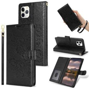 For iPhone 11 Pro Peony Flowers Imprint Leather Phone Case(Black)
