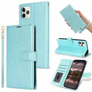 For iPhone 11 Pro Peony Flowers Imprint Leather Phone Case(Sky Blue)