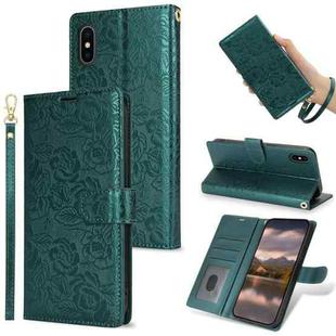 For iPhone X / XS Peony Flowers Imprint Leather Phone Case(Green)