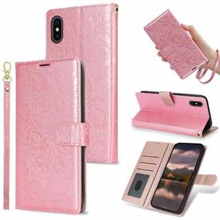 For iPhone X / XS Peony Flowers Imprint Leather Phone Case(Pink)