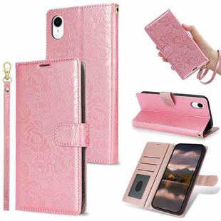 For iPhone XR Peony Flowers Imprint Leather Phone Case(Pink)